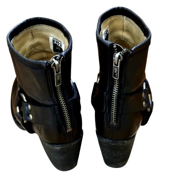Frye Black Leather Harness Ankle Boots Women’s 6.5B Western Biker - Picture 7 of 9